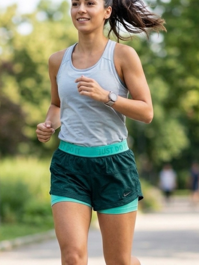 Nike Dark Green Layered Running Shorts With Teal Waistband